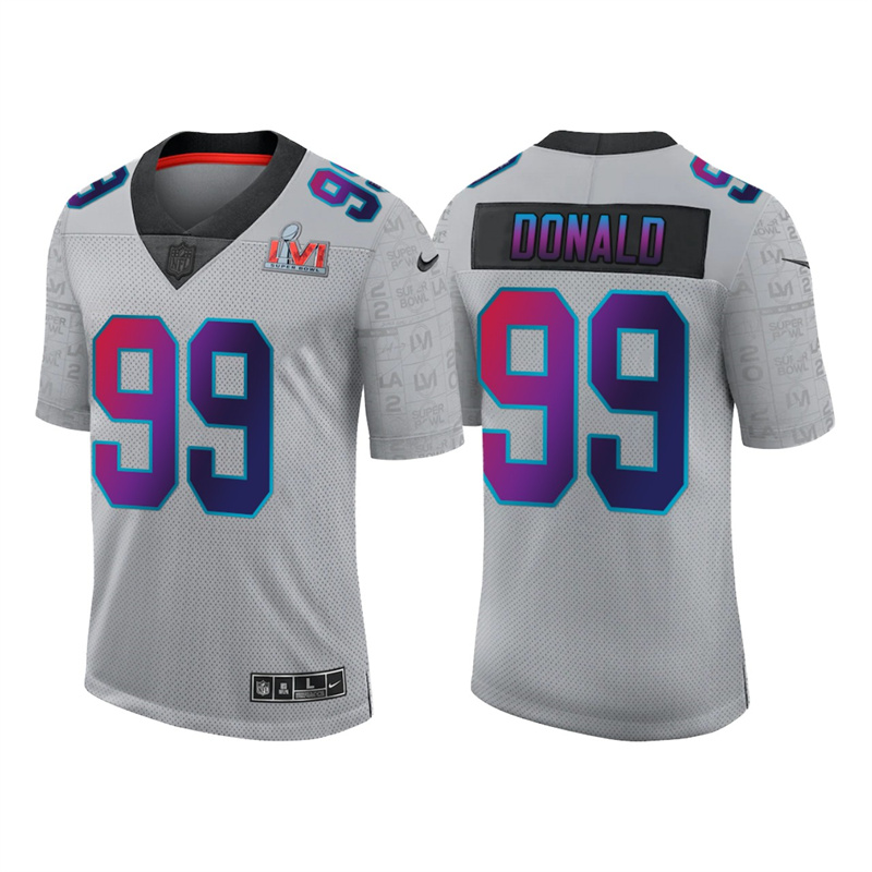 Men's Los Angeles Rams #99 Aaron Donald 2022 Grey Super Bowl LVI Limited Stitched Jersey Men's Los Angeles Rams #99 Aaron Donald 2022 Grey Super Bowl LVI Limited Stitched Jersey
